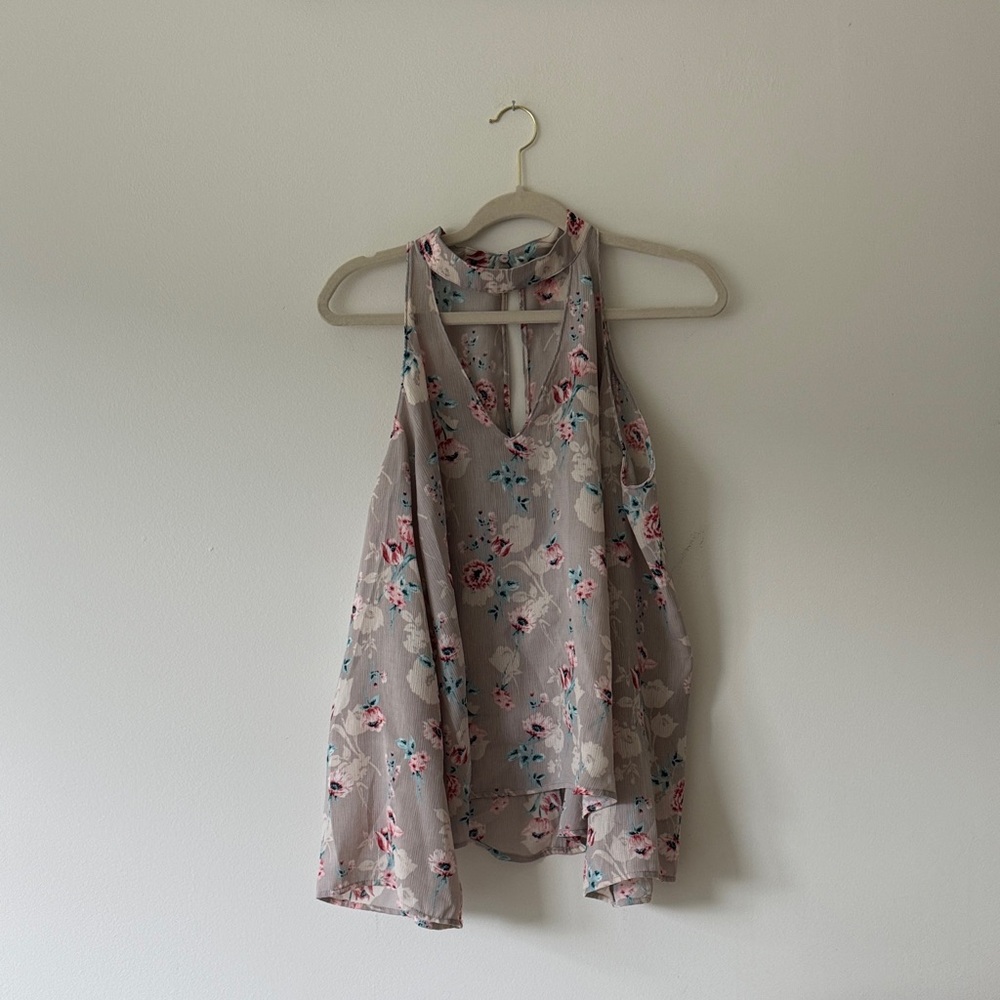 Lush Floral Halter Blouse - Gray and Pink